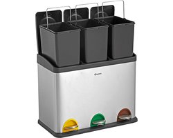 Homra Stephs Prullenbak Afvalscheiding 45 Liter - RVS Prullenbak 3 vakken - Trio Prullenbak 3 X 15 Liter - Pedaalemmer - Vuilnisbak voor huishouden en kantoor - Recycle Vuilbak keuken Afvalemmer - Afvalscheidingsprullenbakken