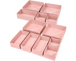 Homsorout 12-pack lade-organizer opvouwbare doos - Stoffen ladeverdelers Garderobekast Kledingorganisatie voor bh's, sokken, ondergoed en slaapkamer (roze)