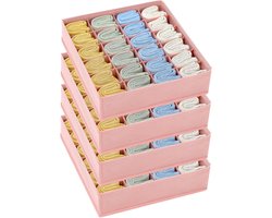 Homsorout Ondergoed Organizer Sokken Organizer - Lade Organizer Opvouwbaar 24-vaks Organisatiesysteem Garderobekast Organizer, Opbergdozen, Sokken, Stropdassen, BH's, 4 Stuks, Roze