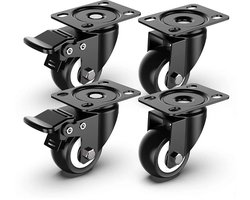 Homtas Zwarelast Zwenkwielen - Set van 4 - Ø 60 mm - wieltjes voor onder meubels - 200 KG per set - 4 stuks