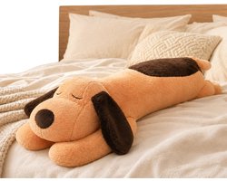 Hond Lichaamskussen 100 cm - Zacht Slaapkussen tegen Alleen Slapen - Lang Knuffelkussen/Body Pillow - Knuffel Kussen voor Volwassenen - Bruin