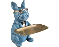 Hond sculptuur dienblad - Hondenfiguur kunst - Decoratie opbergruimte - Milieuvriendelijk hars materiaal - 23.5 x 20 x 19 cm