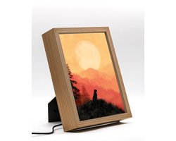 Hond zonsopgang – 22×17 cm – Verlicht kunstwerk – LED licht portret nachtlampje – Dimbaar – Sfeerverlichting – Kinder Woon en Slaapkamer Wall Art Decor