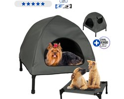 Honden- en kattenhuis met afneembaar dak - multifunctioneel hondenbed en kattenmand - verhoogd ligbed met ventilatie en antislip poten - binnen en buiten gebruik - compact huisdier tent bed voor kleine en middelgrote dieren Met Ebook