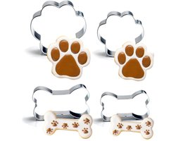 Honden koekjes vormen set met 2 poten en 2 botten - koek - hond - hondenpoot - hondenbot - bakken - traktatie - huisdier