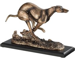 Hondenbeeld Whippet - Windhond Beeld - Decoratie Huis - Handgegoten Designerhars - 23 x 7.5 x 15 cm - Brons