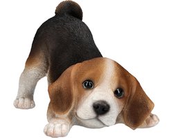 Hondenbeeldje Beagle Puppy - Speelse Hond Decoratie - Woonkamer Meubelstuk - Handbeschilderd Kunstwerk - 19x12x12 cm - Meerkleurig