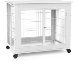 Hondenbench in meubelstijl - Hondenhok - Dierenkooi - Binnenhuishondenhuis - Dierenbenodigdheden - Met scharnierend dak en wielen - 80x56x69,5 cm - Geschikt voor woonkamer, slaapkamer of kantoor - Wit