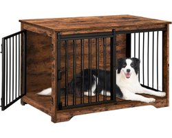 Hondenbench Meubel - Hondenbox bijzettafel - Veilig Huisdier - Schuifdeur design - 60x100x68 cm - Rustiek Bruin