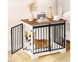 Hondenbench - Meubel - Hondenkooi - Hondenhok - Hondenbox -Salontafel - 2 Deuren - Schuifdeur - 49 × 69 × 64.5 cm - Wit