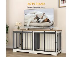Hondenbench - Meubel - Hondenkooi - Hondenhok - Hondenbox - Salontafel - Schuifdeur - 4 Deuren - 136 x 49 x 65 cm - Wit