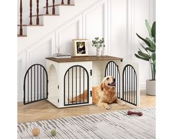 Hondenbench Meubel met 3 Deuren en Gebogen Deurdesign - Hondenkooi Binnen als Bijzettafel