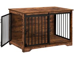 Hondenbench Meubel met Dubbele Deur – Moderne Houten Hondenkooi / Hondenhuis Binnen voor Kleine, Middelgrote & Grote Honden tot 100 kg, Met Zijtafel, Hondenmeubel, 100×60×68 cm, Vintage Bruin