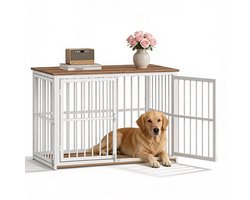 Hondenbench Meubel Stijlvolle 2-in-1 Hondenkooi & Salontafel – Hondenbench Met Schuifdeur & 2 Deuren voor Praktisch Gebruik – Hondenhok Hondenbox Modern Design