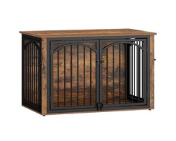 Hondenbench Meubel – Voor Middelgrote & Grote Honden – 100 cm Houten Hondenbox met 4 Deuren, Bijzettafel – Vintage Bruin/Zwart