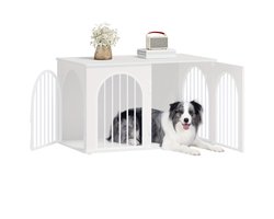 Hondenbench Meubel – Wit – 60 x 100 x 63 cm – Geschikt voor Middelgrote Honden (Max. 100 kg) – 3-Deurs Ontwerp – Anti-Kauw & Anti-ontsnapping – Multifunctioneel Meubel