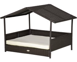 Hondenhok - Rotan hondenhok - Hondenbed in huisvorm - Voorzien van comfortabele matras - Handgeweven PE rotan - 98x69x73cm - Geschikt voor kleine en middelgrote honden - Geschikt voor gebruik in tuinen, op terrassen, balkons of binnenshuis. - Bruin