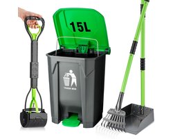 Hondenpoep Opruimset Buiten: 15L Prullenbak met Deksel en 2 Hondenpoepscheppen