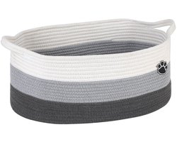 Hondenspeelgoed mand groot - Opbergbin met pootafdruk - Gevlochten touw mand voor speeltjes, dekens en kauwspeelgoed - Toy box voor woonkamer, slaapkamer - Wit-grijs