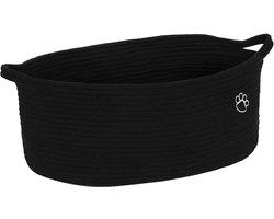 Hondenspeelgoed mand groot - Opbergbin met pootafdruk - Gevlochten touw mand voor speeltjes, dekens en kauwspeelgoed - Toy box voor woonkamer, slaapkamer - Zwart