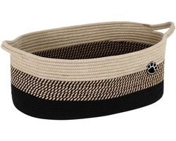 Hondenspeelgoed mand groot - Opbergbin met pootafdruk - Gevlochten touw mand voor speeltjes, dekens en kauwspeelgoed - Toy box voor woonkamer, slaapkamer - Zwart-bruin