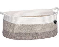 Hondenspeelgoed mand groot - Opbergbin met pootafdruk - Gevlochten touw mand voor speeltjes, dekens en kauwspeelgoed - Toy box voor woonkamer, slaapkamer - Wit-bruin