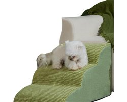 Hondentrap - Hondentrapje voor hoog bed - Huisdiertrap voor bank - Kattenopstap met hoge dichtheid schuim - Wasbare zachte stoffen hoes - Antislip huisdieroprit - Op het bed komen voor puppy (klein - groen)