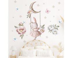 Honeybears behangsticker ballerina – behang sticker kinderkamer – Muursticker - Wand sticker – Konijn ballerina - Baby en kinderkamer – 60x30cm