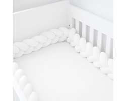 Honeybears Gevlochten Baby bedomrander – Boxomrander baby – Bedslang - Bedbumper - Hoofdbeschermer - Parkomrander - Bedrand - Bed bumper ledikant - Jongens/Meisjes – 3 meter – Wit