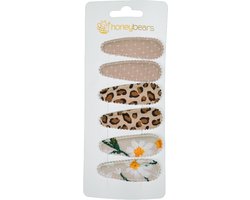 Honeybears haaraccessoires kind set van 6 – Haarspeldjes panter – Kraamcadeau – Haar accessoires kind - Haar speldjes kinderen – Baby knipjes
