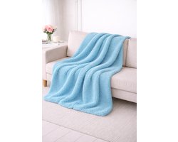 Honeycomb fleece deken 150x200 cm – Luxe, extra zacht & warm – Voor bank en bed – Lichtblauw