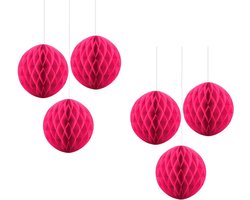 Honeycomb versiering - Honeycomb decoratie – Honinggraat versiering – Balversiering - Papieren hang decoratie – Donder roze - Fuchsia roze – 6 Stuks – 18 Cm – Feest – Versiering – Verjaardag – Decoratie.