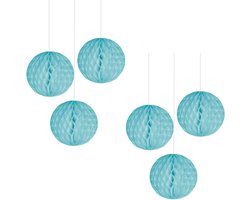 Honeycomb versiering - Honeycomb decoratie – Honinggraat versiering – Balversiering - Papieren hang decoratie – Lichtblauw – 6 Stuks – 18 Cm – Feest – Versiering – Verjaardag – Decoratie.