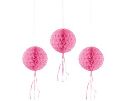 Honeycomb versiering - Honeycomb decoratie – Honinggraat versiering – Balversiering - Papieren hang decoratie – Roze – 3 Stuks – 30 Cm – Feest – Versiering – Verjaardag – Decoratie.