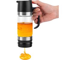 Honingdispenser - Anti-Druppel Glazen Honingdispenser met Voet - 300ml Glazen Honingpot met Handvat - Siroopdispenser voor Honingsiroop Koffiethee (Zwart)