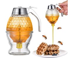 honingdispenser - Druppelvrij ontwerp - Honingpot voor thuisgebruik - Ahornsiroopcontainer - 8,3*10*15 cm - Geschikt voor dagelijkse tafeldecoratie en het bewaren van honing - Transparant