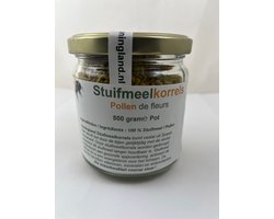 Honingland : - 500 gram pot - met Stuifmeelkorrels, Pollen de fleurs, Bijenpollen, Stuifmeelpollen. 395 gram inhoud