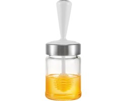 Honingpot met Lepel – Glazen Honingpot – Honingpot – Honing – Honinglepel – Inhoud 100ml – Afmetingen Dia. 5.5 x 14.5 cm