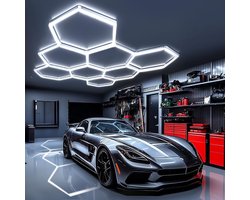honingraat, 3-Hex, 128 W, 6500 K, plafondlamp, werkplaats, led, vervormbaar, DlY zeshoekig, garagelicht, voor werkplaats, magazijn, kelder, sportschool