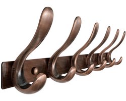 Honsky Wandkapstok met 6 Dubbele Haken - Kapstok Muur voor Jassen, Jassen en Sjaals - Brons/Koper - Heavy Duty Metaal