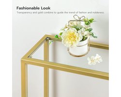 HOOBRO - consoletafel - bijzettafel van gehard glas - sidetafel - haltafel - breedte 100 cm - metalen frame - voor entree, woonkamer, hal of slaapkamer - goudkleurig
