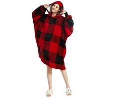 Hoodie deken - deken met mouwen - Hoodie deken is mijn beste vriend op koude winteravonden , rood en zwart