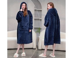 Hoodie Deken - Fleece Deken - Blanket met Mouwen en Capuchon – Dames & Heren - Sherpa Fleece – TV Deken - Bank Deken - 110 cm - Donkerblauw