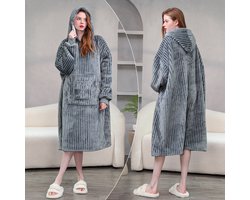 Hoodie Deken - Fleece Deken - Blanket met Mouwen en Capuchon – Dames & Heren - Sherpa Fleece – TV Deken - Bank Deken - 110 cm - Grijs