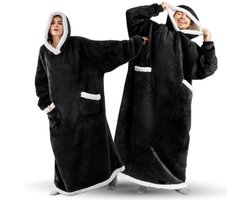 Hoodie Deken - Fleece Deken - Blanket met Mouwen en Capuchon – Dames & Heren - Sherpa Fleece – TV Deken - Bank Deken - 150 cm - Zwart