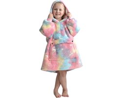 Hoodie deken kind - Fleece kinder poncho - plaid met mouwen en capuchon voor kinderen - oversized hoodie kind - fleece deken met mouwen – hoodie plaid kind – hoodie blanket - zacht & warm – maat 116 t/m 134 - unicorn glow in the dark