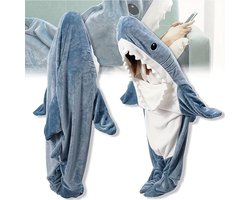 Hoodie Deken Met Mouwen - Knuffeldeken - Plaid - Fleece Blanket - Dames - Heren - Kinderen - Knuffeldeken - Onesie - Extra Zacht & Warm - Haai - Maat XXL