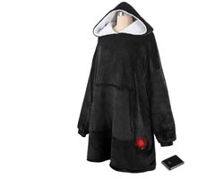 Hoodie Deken - Verwarmd - 3 Standen - Snuggle Hoodie - Verwarmde Hoodie - Snuggle - 10k mAh Accu - One Size - Zwart - Saaf Comfort