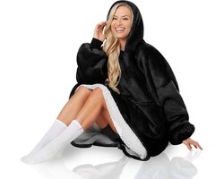Hoodie Deken Zwart Premium - Deken Met Mouwen - Hoodie Blanket - Fleece Deken Met Mouwen - Deken Met Mouwen Voor Volwassenen