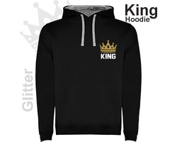 Hoodie King with Crown Printed Glitter Golden and white Letters for men